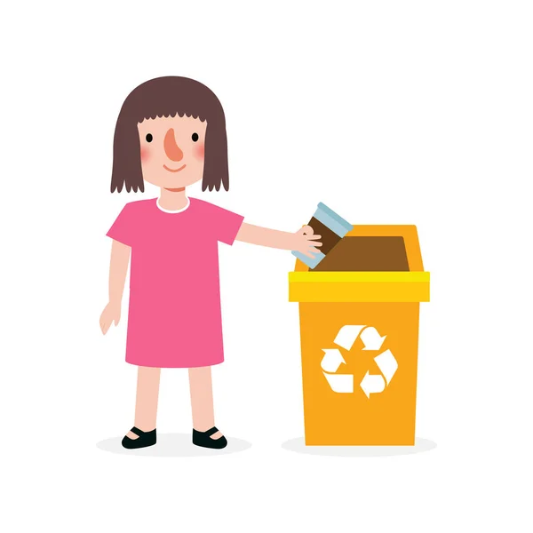 아이들은 재활용 쓰레기를 모으고 쓰레기를 재활용하고 쓰레기를 재활용하고 세상을 구하고 — 스톡 벡터