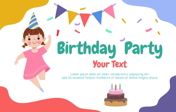 Χαριτωμένο Πολύχρωμο Banner Κάρτα Γενεθλίων Κόμμα Χαριτωμένα Παιδιά Και Happy — Διανυσματικό Αρχείο