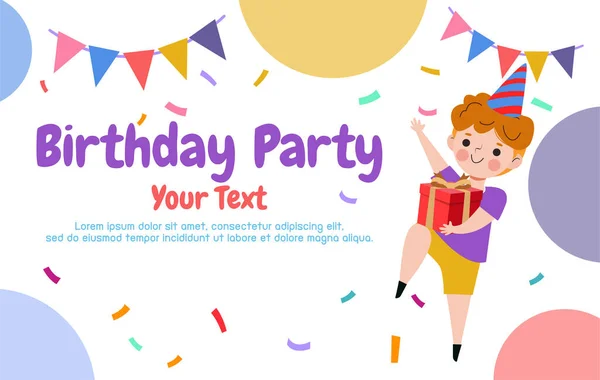 Cute Colorful Birthday Party Card Template Banner Cute Children Happy —  Vetores de Stock