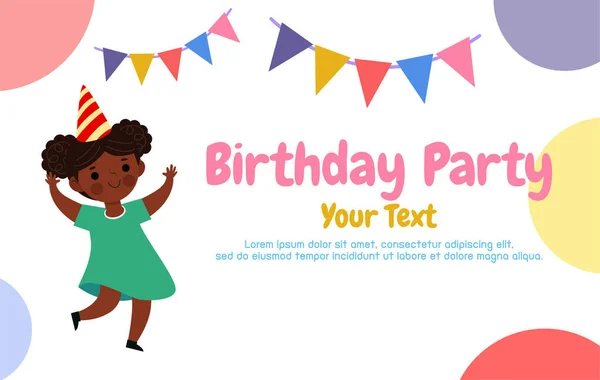 Cute Colorful Birthday Party Card Template Banner Cute Children Happy — Vetor de Stock