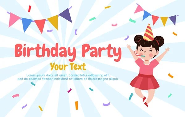 Cute Colorful Birthday Party Card Template Banner Cute Children Happy — Vetor de Stock