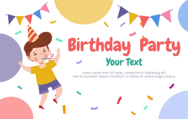 Cute Colorful Birthday Party Card Template Banner Cute Children Happy — Vetor de Stock