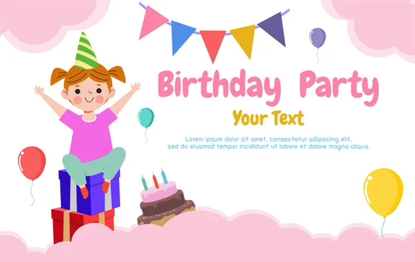 Χαριτωμένο Πολύχρωμο Banner Κάρτα Γενεθλίων Κόμμα Χαριτωμένα Παιδιά Και Happy — Διανυσματικό Αρχείο