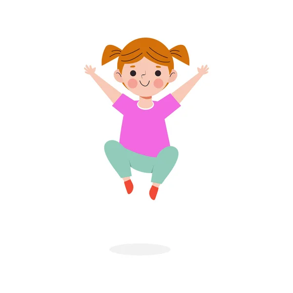 Cute Kid Jumping Playing Fun Isolated White Background Vector Illustration —  Vetores de Stock