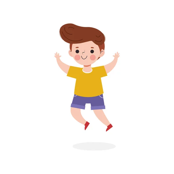 Cute Kid Jumping Playing Fun Isolated White Background Vector Illustration — Archivo Imágenes Vectoriales