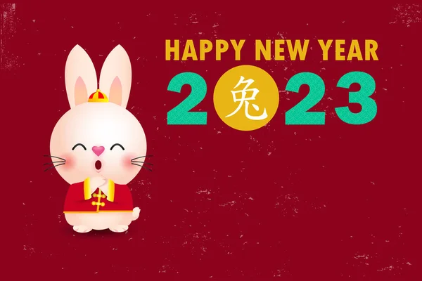 Happy Chinese New Year Greeting Card 2023 Cute Little Rabbit — Wektor stockowy
