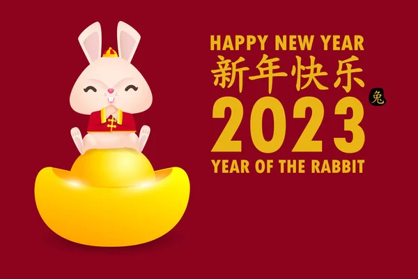 Happy Chinese New Year Greeting Card 2023 Cute Little Rabbit — Stock Vector