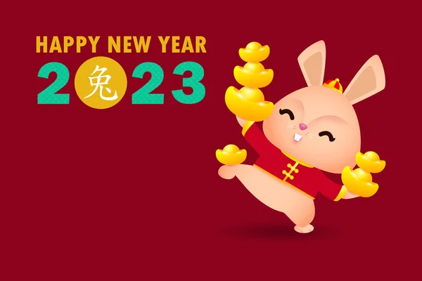 Feliz Año Nuevo Chino Tarjeta Felicitación 2023 Conejito Lindo Conejo — Vector de stock