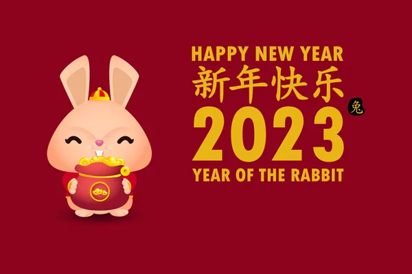 Happy Chinese New Year Greeting Card 2023 Cute Little Rabbit — Wektor stockowy