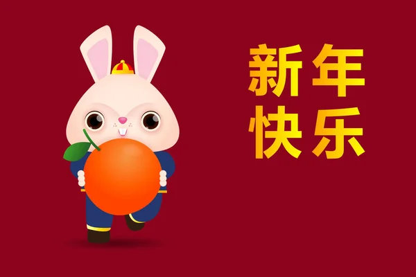 Feliz Ano Novo Chinês Cartão 2023 Bonito Coelhinho Coelho Ano — Vetor de Stock
