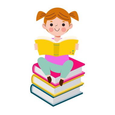Vector Illustration Of Kids Reading Book, Children Education isolated on white background