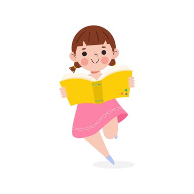 Kitap okuyan çocukların vektör illüstrasyonu, beyaz arka planda tecrit edilmiş çocuk eğitimi