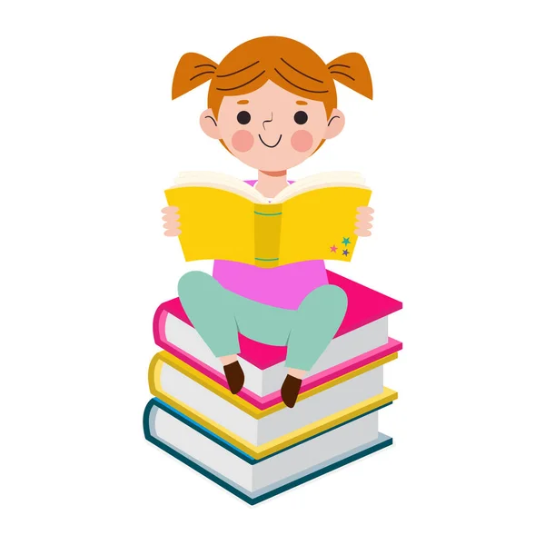 Vector Illustration Kids Reading Book Children Education Isolated White Background — 스톡 벡터