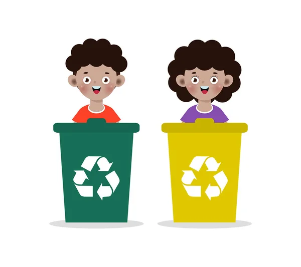 Afričtí Američané Děti Sbírají Odpadky Pro Recyklaci Děti Třídění Odpadků — Stockový vektor