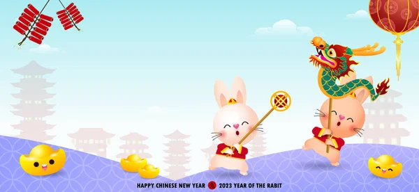 Feliz Año Nuevo Chino 2023 Año Del Conejo Lindo Conejito — Vector de stock