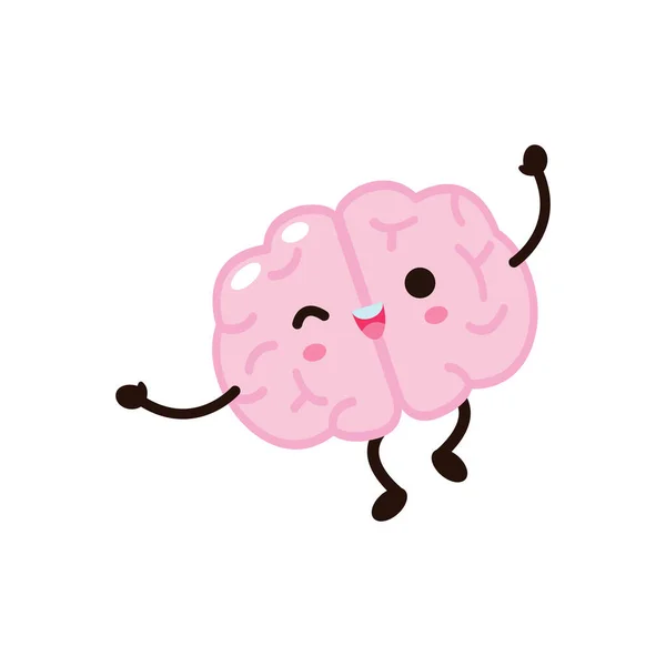 Cute Funny Smile Human Brain Jumping Character Happy Face Relax — Vector de stoc