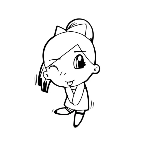 Cute Happy Cartoon Doodle Girl Kids Child Drawing Sketch Children — ストックベクタ