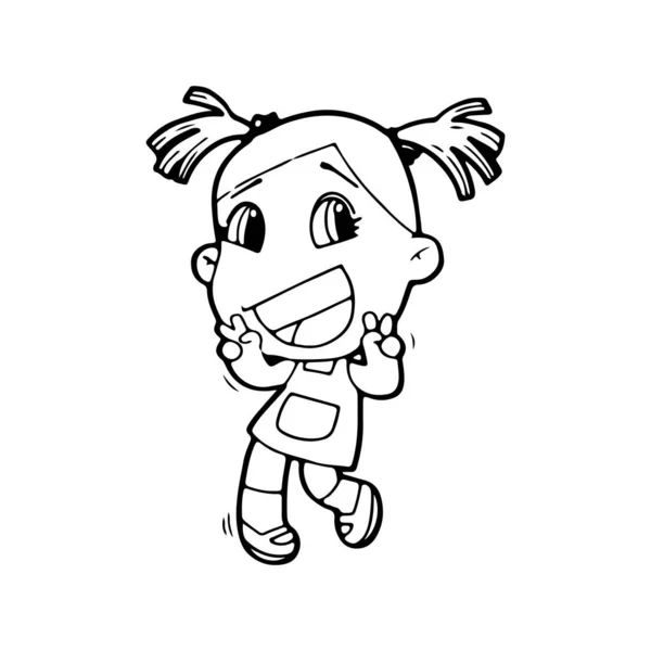 Cute Happy Cartoon Doodle Girl Kids Child Drawing Sketch Children — Image vectorielle