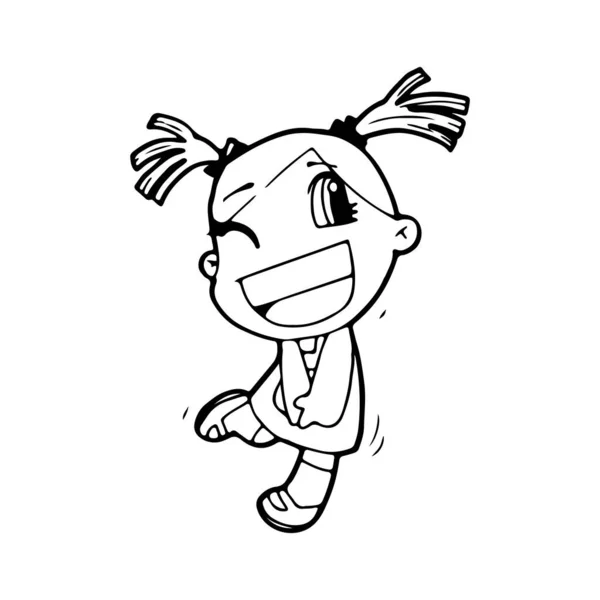 Cute Happy Cartoon Doodle Girl Kids Child Drawing Sketch Children — Stock Vector