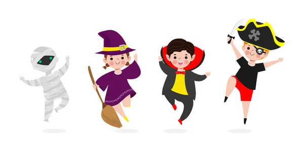 Happy Halloween Kids Costume Party Trick Treat Mummy Witch Dracula — Stockový vektor