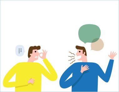 halitosis, Bad breath. People talk. Man covers his nose with hand showing that something stinks. health care concept. vector people flat design illustration isolated background