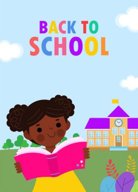 kid reading books, back to school, education concept, Template for advertising brochure, your text,Kids and frame,child and frame,Vector Illustration, cartoon happy children.Illustration