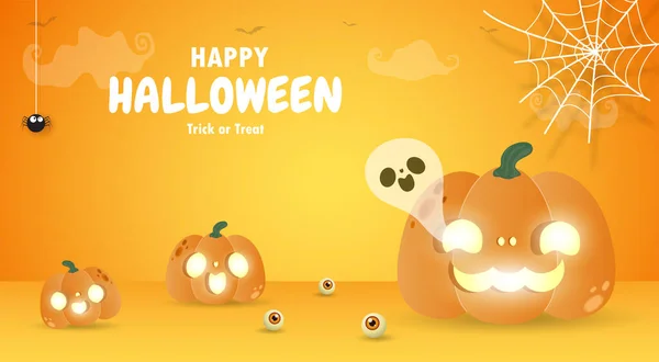 Happy Halloween Trick Treat Paper Cut Style Pumpkins Ghost Fun — Vector de stock