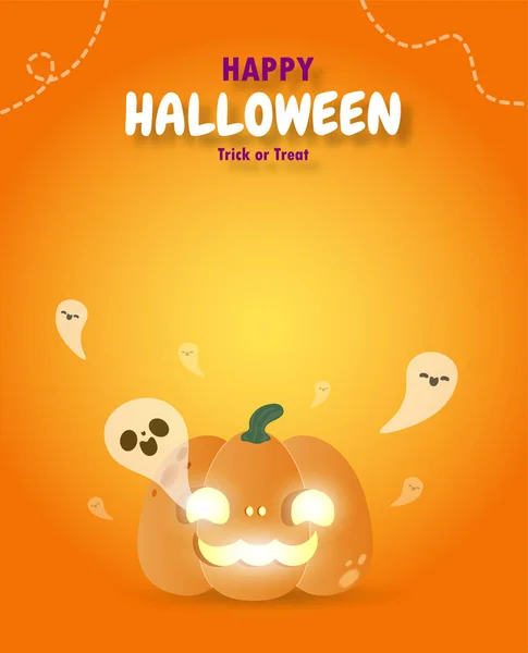 Happy Halloween Trick Treat Paper Cut Style Pumpkins Ghost Fun — Vettoriale Stock
