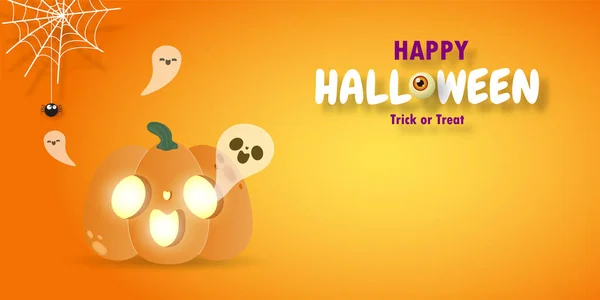 Happy Halloween Trick Treat Paper Cut Style Pumpkins Ghost Fun — Vettoriale Stock