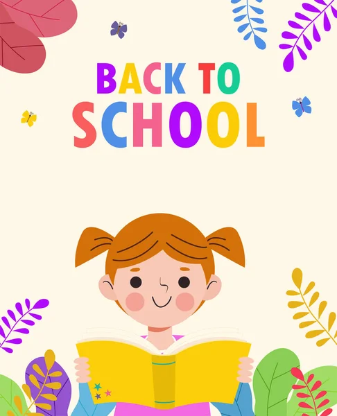 Kid Reading Books Back School Education Concept Template Advertising Brochure — Stok Vektör