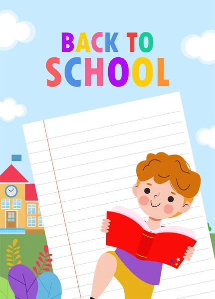 Kid Reading Books Back School Education Concept Template Advertising Brochure — Vector de stock