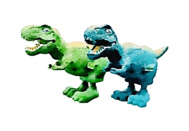 Tyrannosaur dinozor oyuncağı suluboya. Tarih öncesi dönemin el boyaması dinozorları yırtıcı hayvanı. Beyaz arkaplan vektörü illüstrasyonunda izole edildi. Şablon. El çizimi. Tırman. Yakın plan.