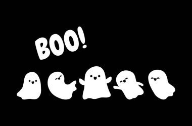 Happy halloween party with cute ghosts trick or Treating background Holidays cartoon character flat style isolated on background Vector illustration