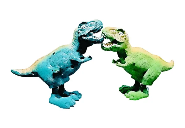 Tyrannosaur Dinossauro Brinquedo Watercolor Dinossauros Pintados Mão Predator Animal Período —  Vetores de Stock