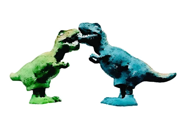 Tyrannosaur Dinossauro Brinquedo Watercolor Dinossauros Pintados Mão Predator Animal Período —  Vetores de Stock