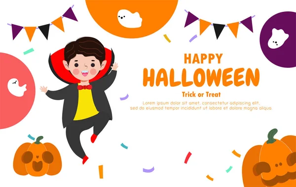 Happy Halloween Trick Treat Flat Style Dracula Fun Party Investigation — стоковый вектор