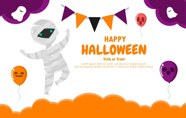 Happy Halloween Trick Treat Flat Style Múmia Szórakoztató Party Ünneplés — Stock Vector