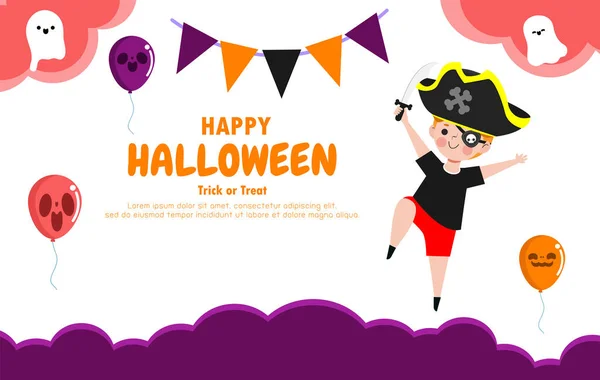 Happy Halloween Trick Treat Flat Style Pirate Fun Party Celebration — Vector de stock