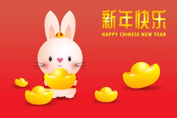 Happy Chinese New Year Greeting Card 2023 Cute Rabbit Lion — стоковый вектор