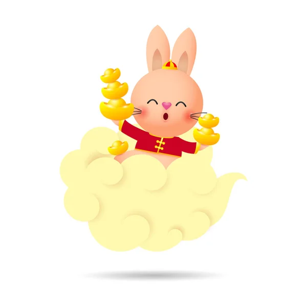 Счастливый Китайский Новый 2023 Год Кролик Верхом Облаке Держащий Китайские — стоковый вектор