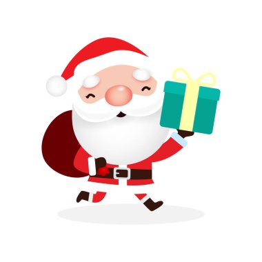 Çizgi film şirin Noel Babalar, Mutlu Noeller ve beyaz arka plan vektör ilüstrasyonunda mutlu yıllar.