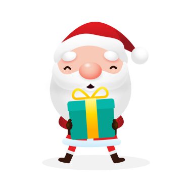 Çizgi film şirin Noel Babalar, Mutlu Noeller ve beyaz arka plan vektör ilüstrasyonunda mutlu yıllar.