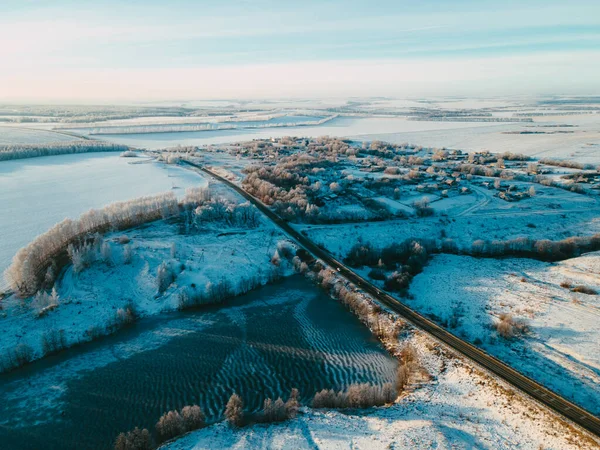 Frosty Morning City Snowfall Upper Angle — Stock Photo, Image