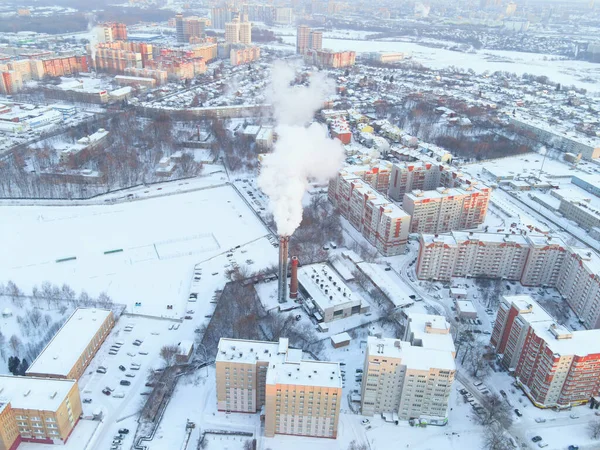 Вид Воздуха Город Морозный День После Снегопада — стоковое фото