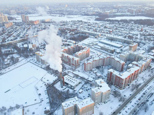 Вид Воздуха Город Морозный День После Снегопада — стоковое фото
