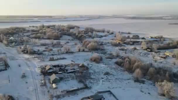 Aerial View City Frosty Morning Snowfall — Stock videók