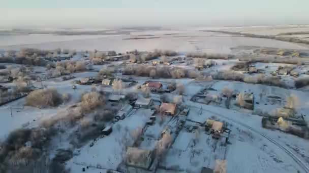 Aerial View City Frosty Morning Snowfall — Vídeo de Stock