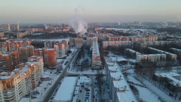 Aerial View City Frosty Morning Snowfall — Videoclip de stoc