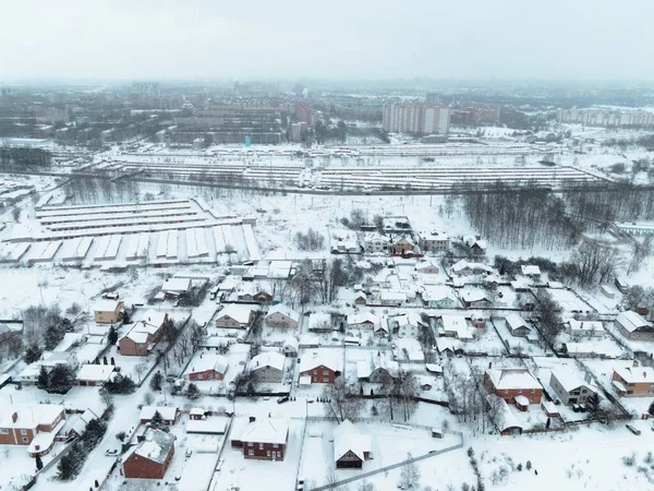 Вид Повітря Місто Хмарний Зимовий День — стокове фото