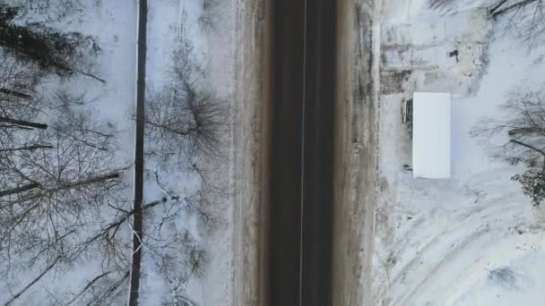 Aerial View City Cloudy Morning City Snowfall — стоковое видео
